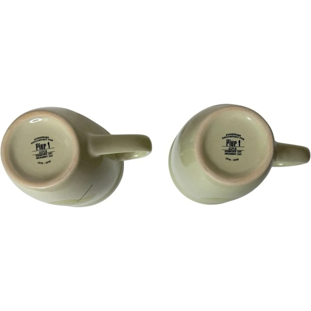Pier 1 Aspen Mug Green‎ Leaf Stoneware Coffee Tea Set of 2